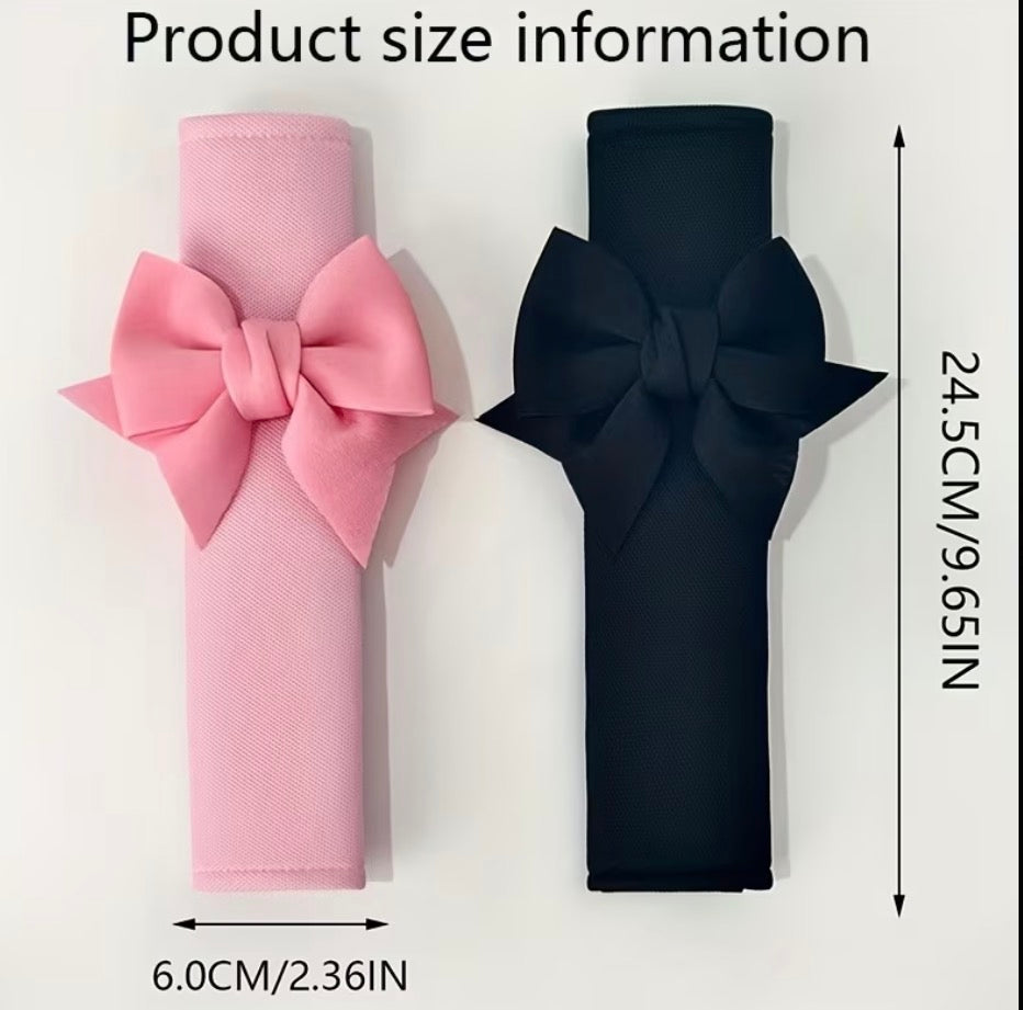 2 Car Seat Belt Covers Adorned with Bows