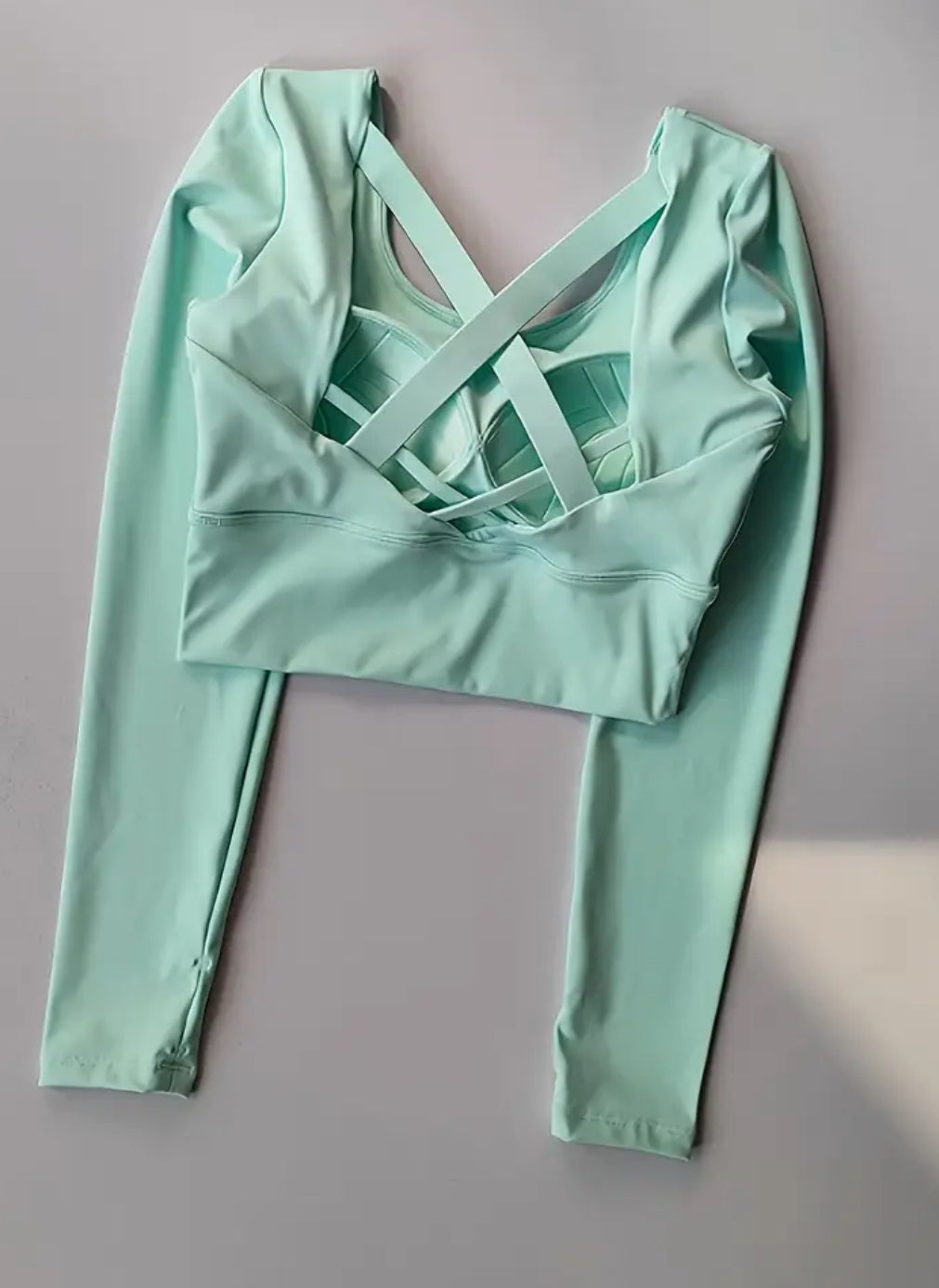 Yoga Sports Bra with Built-in Pads | Long Sleeve Back Crisscross Strap Design