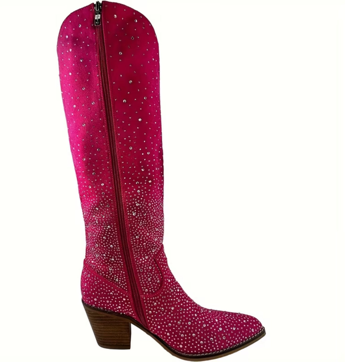 Crystal’s Encrusted Women's Western Cowboy Knee-High Boots + Side Zipper 