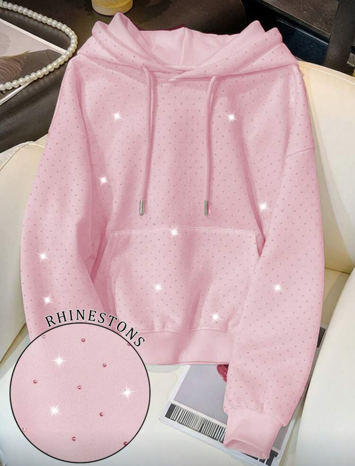Rhinestone Studded Zip Up Hoodie Sweatshirt