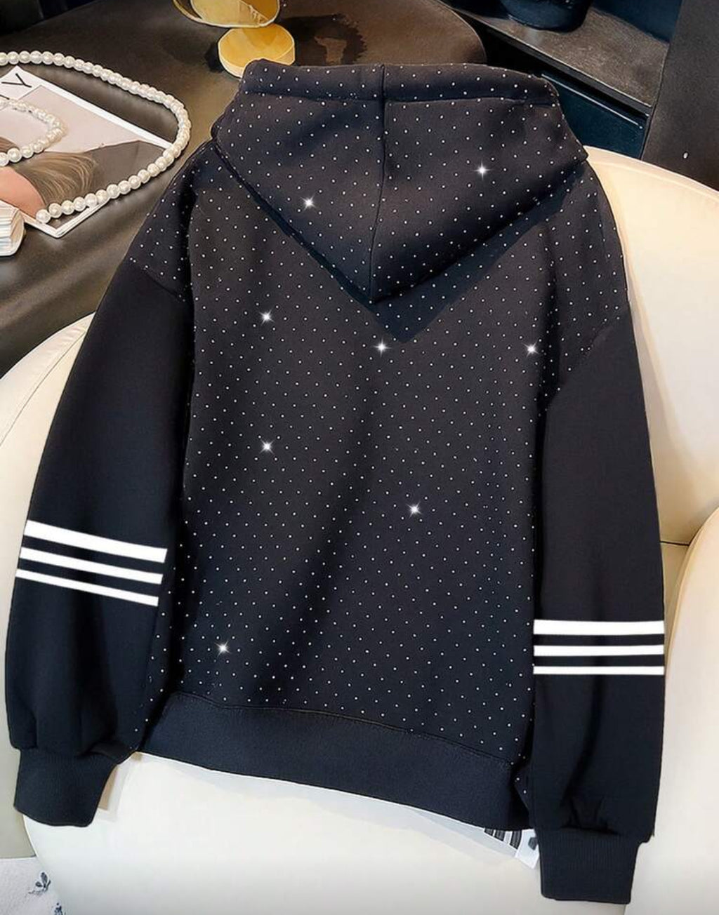 Rhinestone Studded Zip Up Hoodie Sweatshirt
