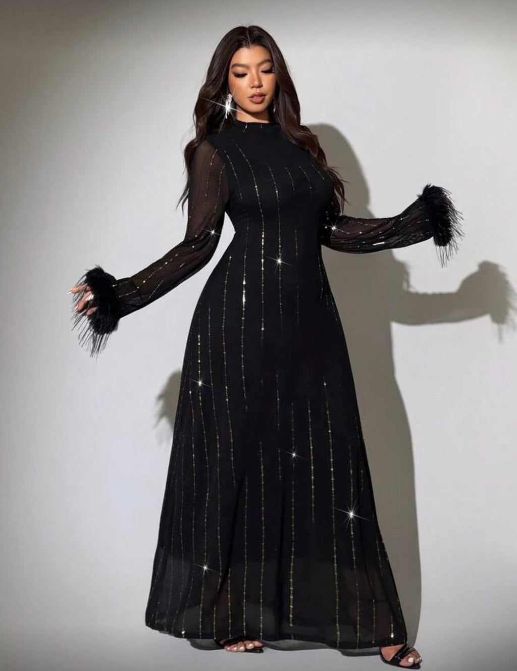 Plus Size Slim Fit Metallic Foil Mesh Dress