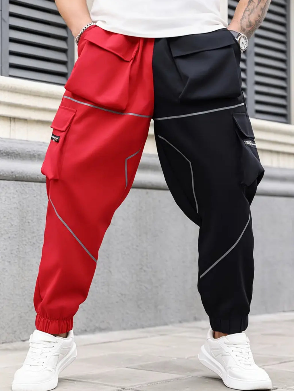 6XL Men’s Color Block Design Jogger Cargo Pants