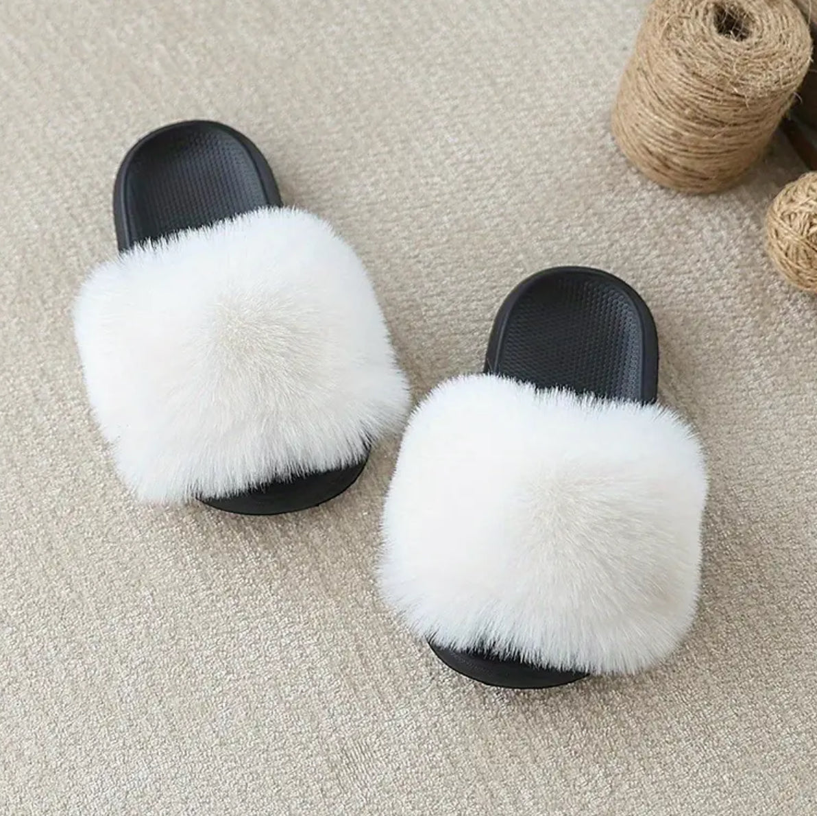 Girls Fluffy Plush Slippers - Slip-On EVA Sole, Non-Slip Comfort