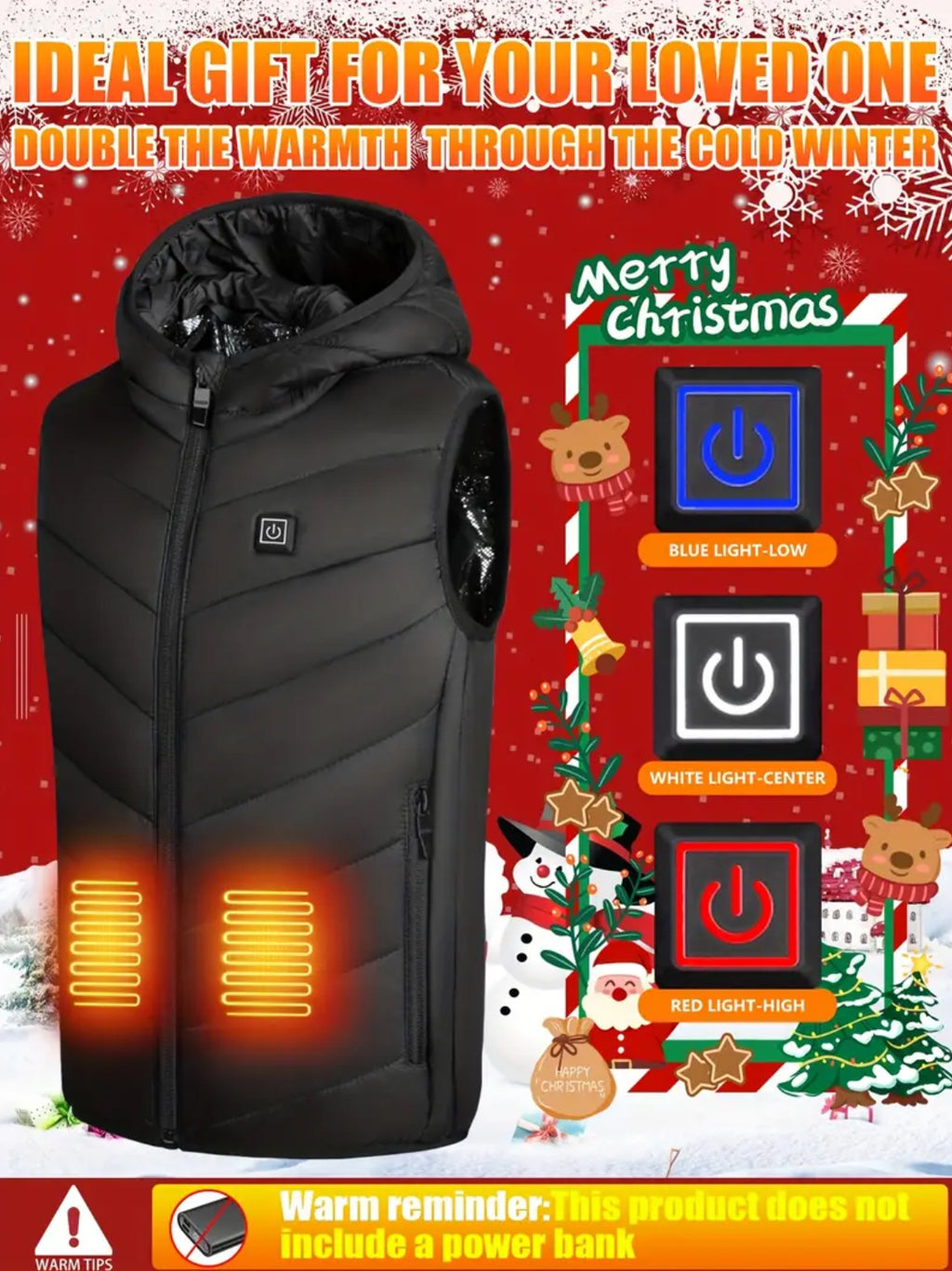 “Heated Kids Winter Vest” USB-Power Bank Compatible Connector (No Bank Included)