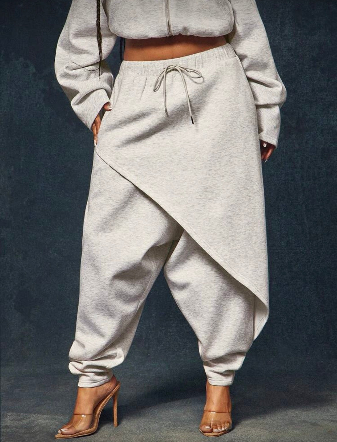 Avant-Garde Wrap-Style Overlay Front Streetwear Sweatpants 2 Pcs Set