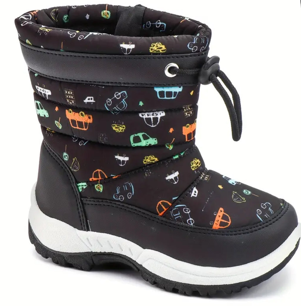 Youngsters “CARS” Winter Snow Boots, Zipper Closure,  High Top PU Upper & Sole + Fabric Lined for Boys