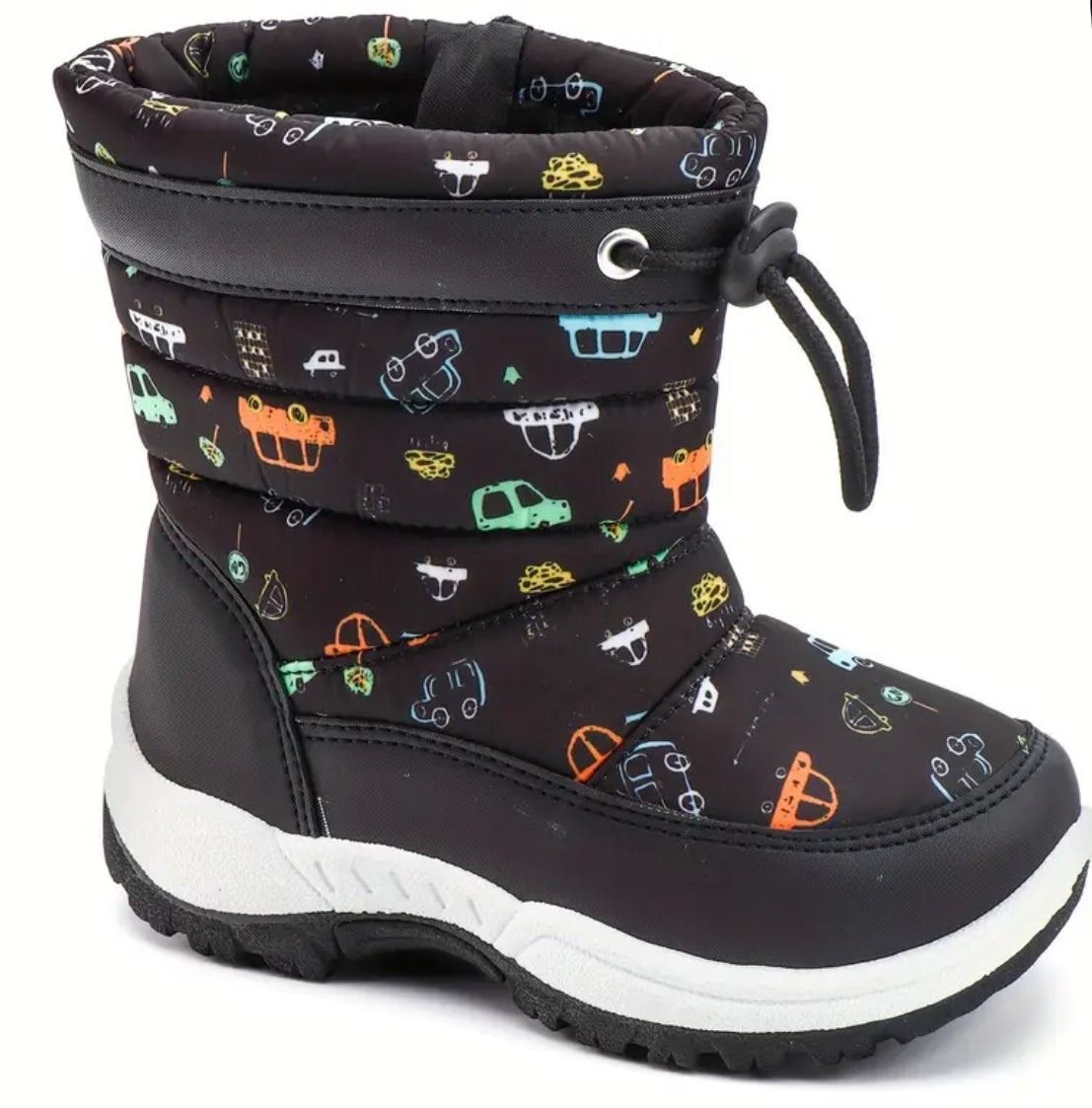 Youngsters “CARS” Winter Snow Boots, Zipper Closure,  High Top PU Upper & Sole + Fabric Lined for Boys