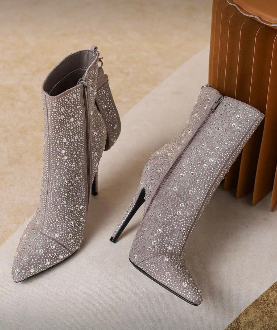 Rhinestones Embellished High Heel Stiletto Ankle Boots