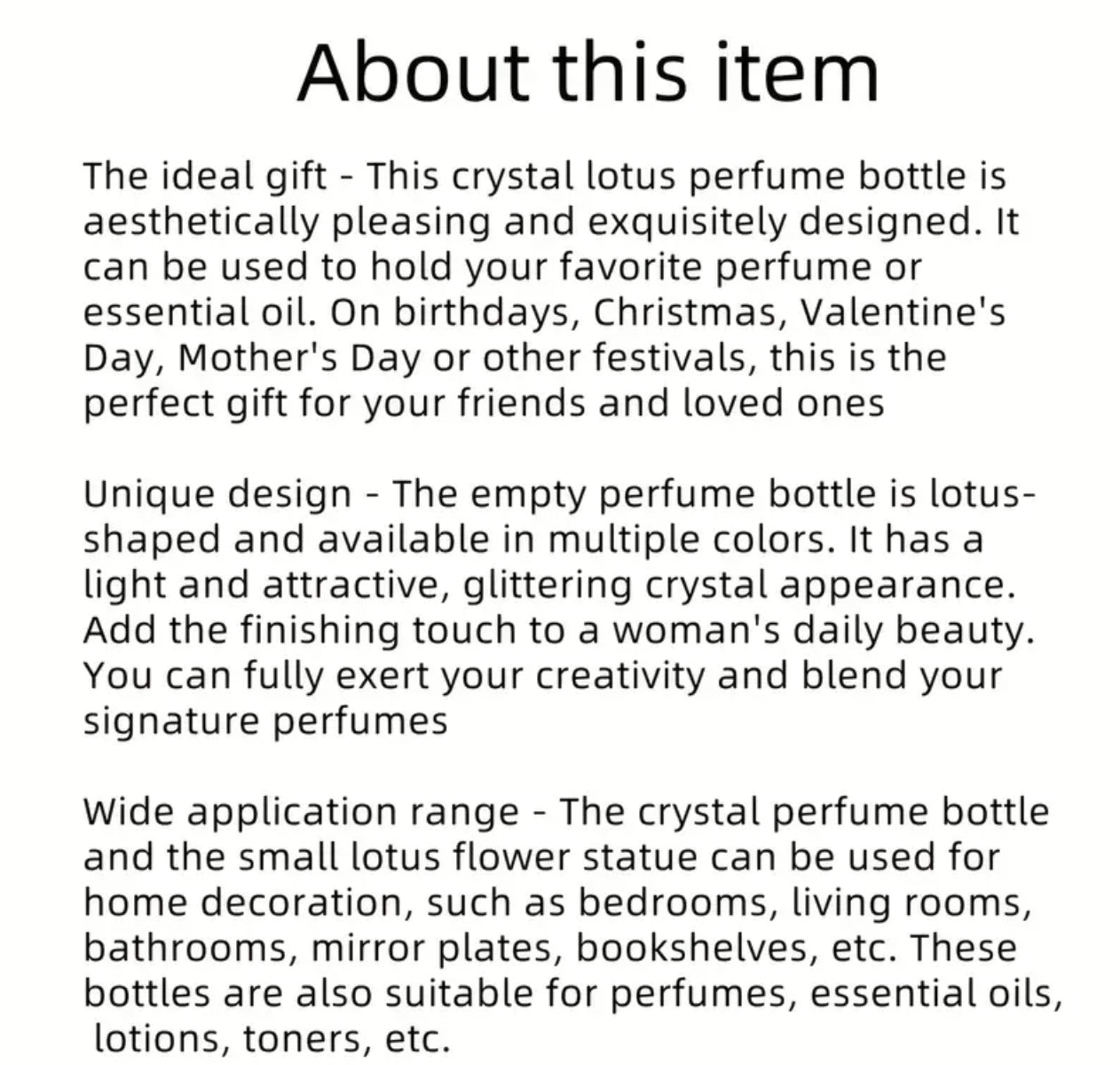 Crystal 1pc Elegant Lotus-Shaped Crystal Glass Perfume Bottle | Decorative Tabletop Ornament