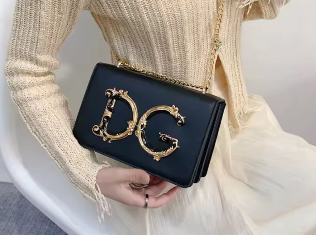 DG Chain Link Strap | Napa Leather Crossbody Shoulder Handbag 