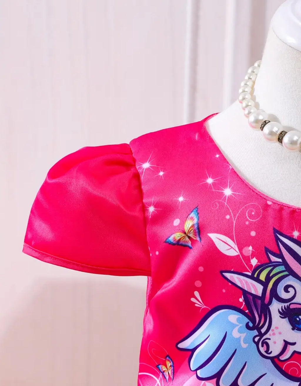 Girls Unicorm Dress Petal Sleeves, Mesh Detail, Knee-Length with Bow Accent 🦄