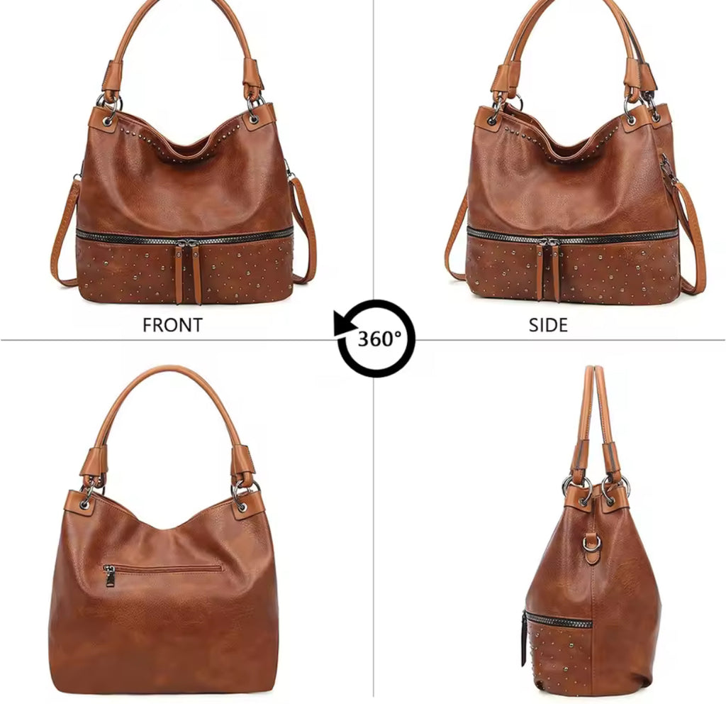 Retro Rivet Cross Body Tote Bag