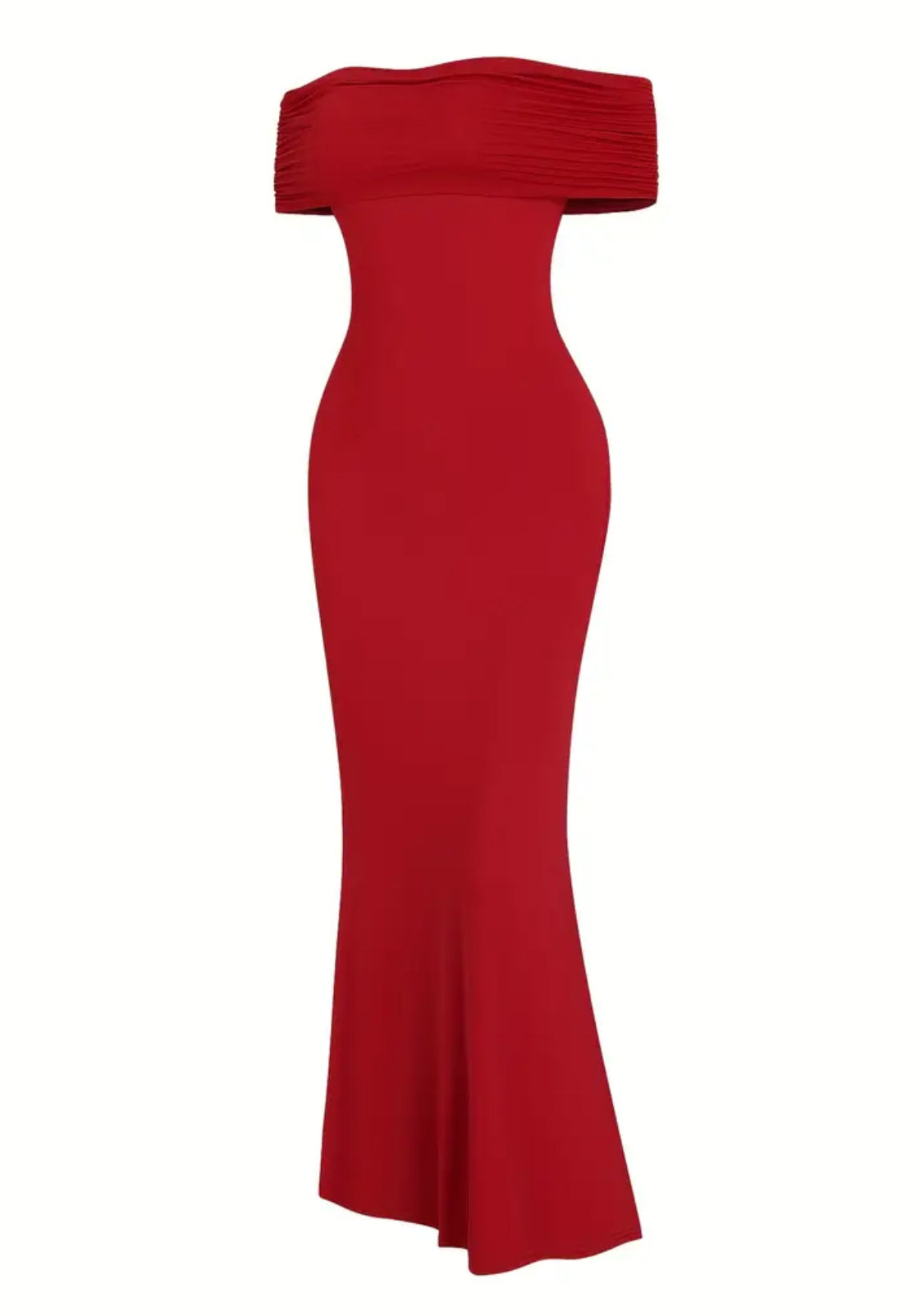 Backless Maxi Dress Elegant Off-Shoulder Stretchy Subtle Ruche Detail