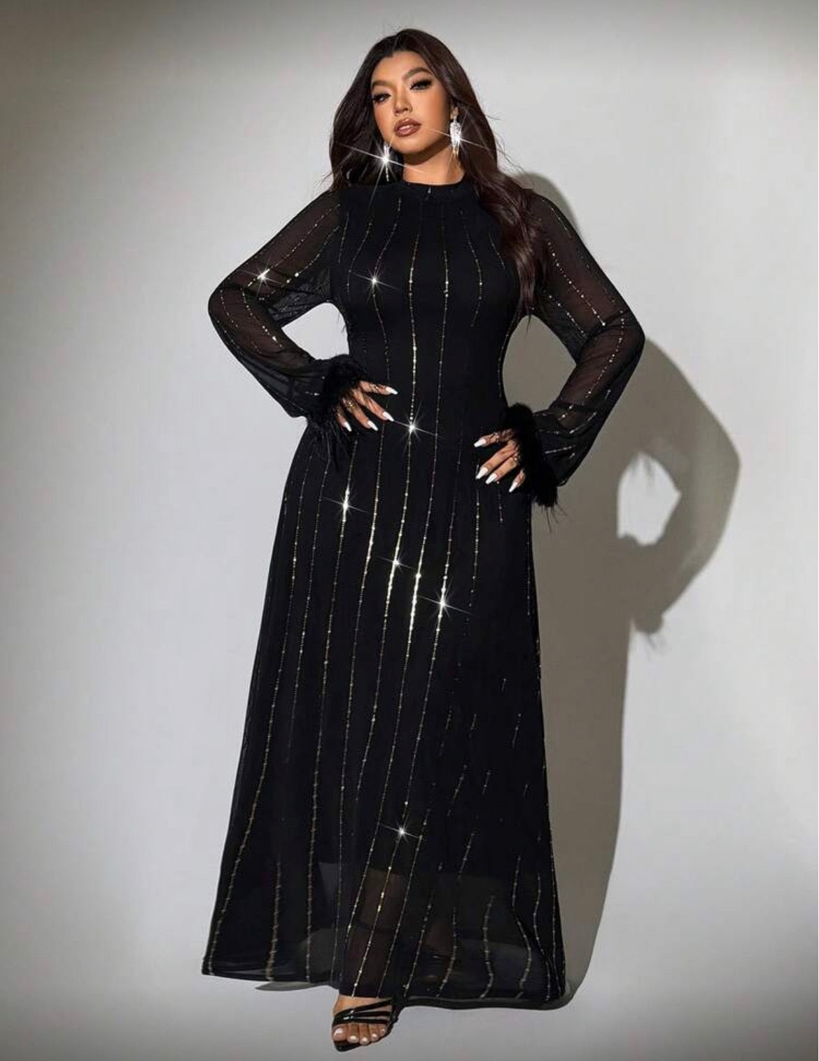 Plus Size Slim Fit Metallic Foil Mesh Dress