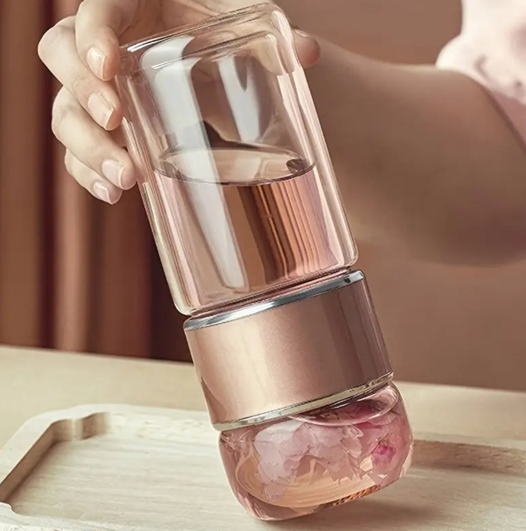Double Walled Glass Tea Portable Bottle With Infuser |9.5 oz