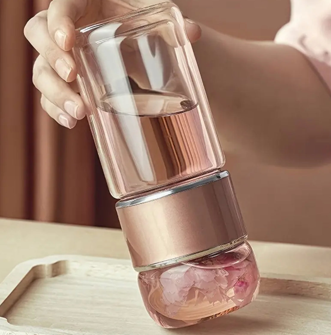 Double Walled Glass Tea Portable Bottle With Infuser |9.5 oz