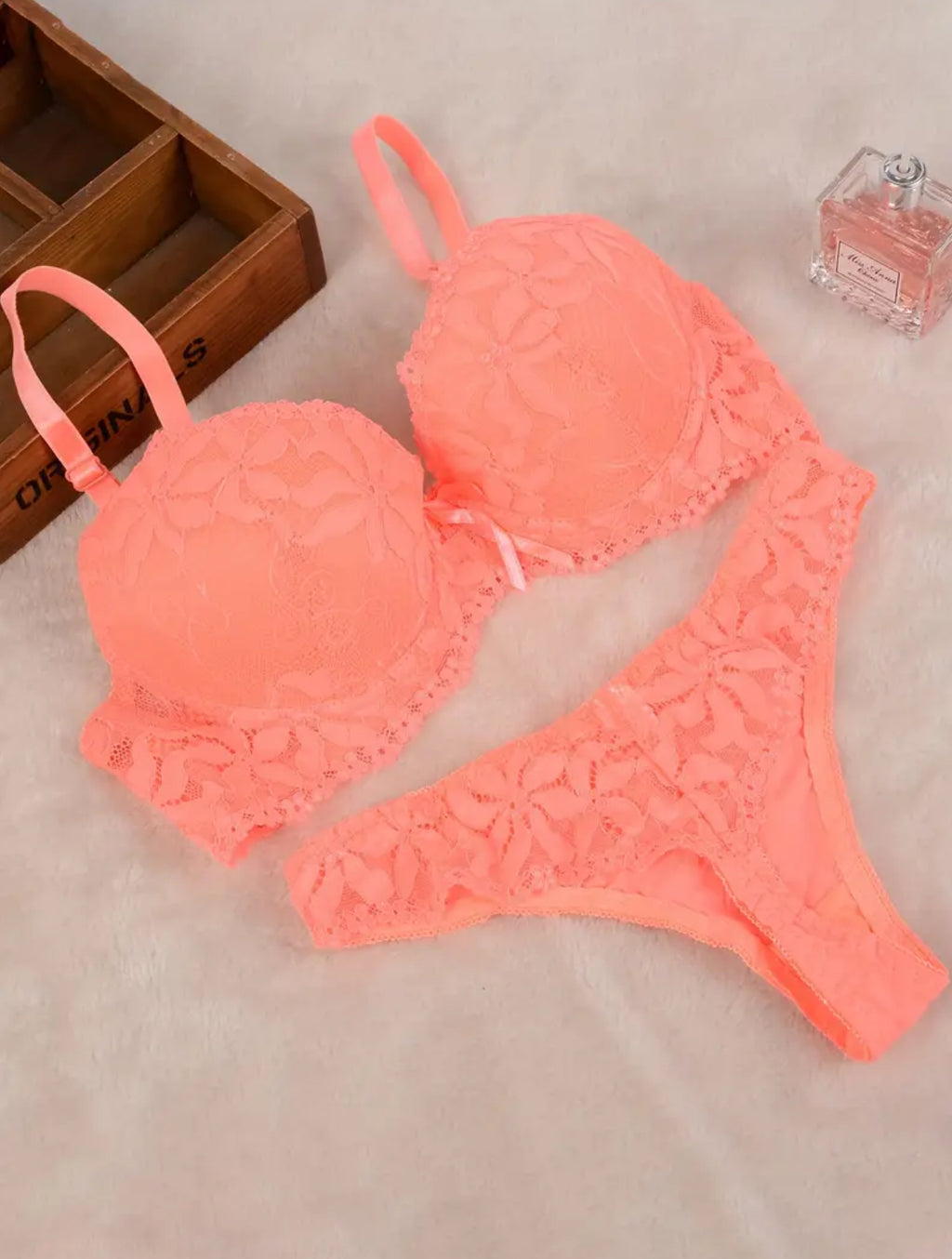 Intricate Luxury Floral Design Non-See-Through Push-Up Bra & Matching Thong Set