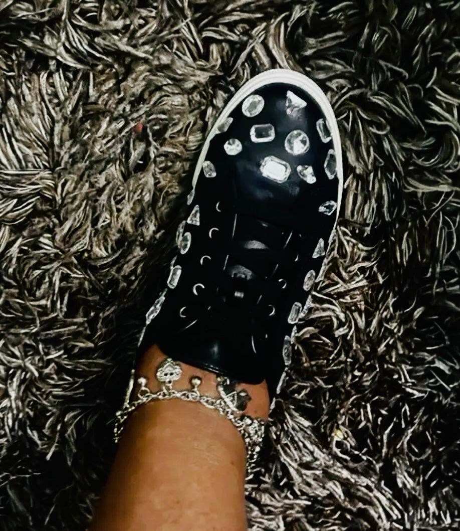 Women's Rhinestone Embellished Lace-Up Low Top Platform Non-Slip Sneakers