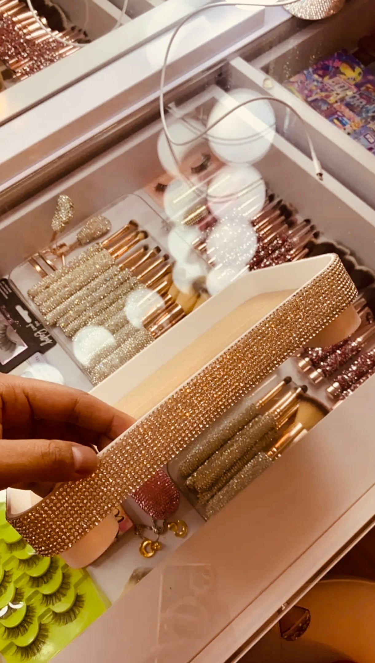 1pc Sparkling Faux Diamond Tray, Decorative Cosmetic & Jewelry Storage Organizer