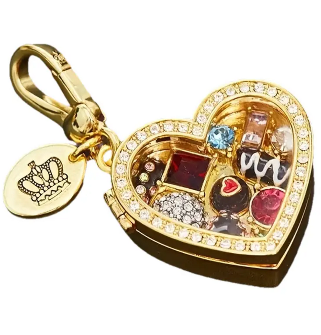 “Chocolate Box” Pendant with Gemstone Accents & Secure Keychain Clasp 